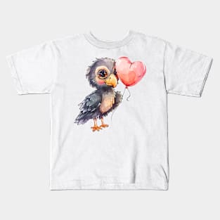 Valentine Vulture Holding Heart Shaped Balloons Kids T-Shirt